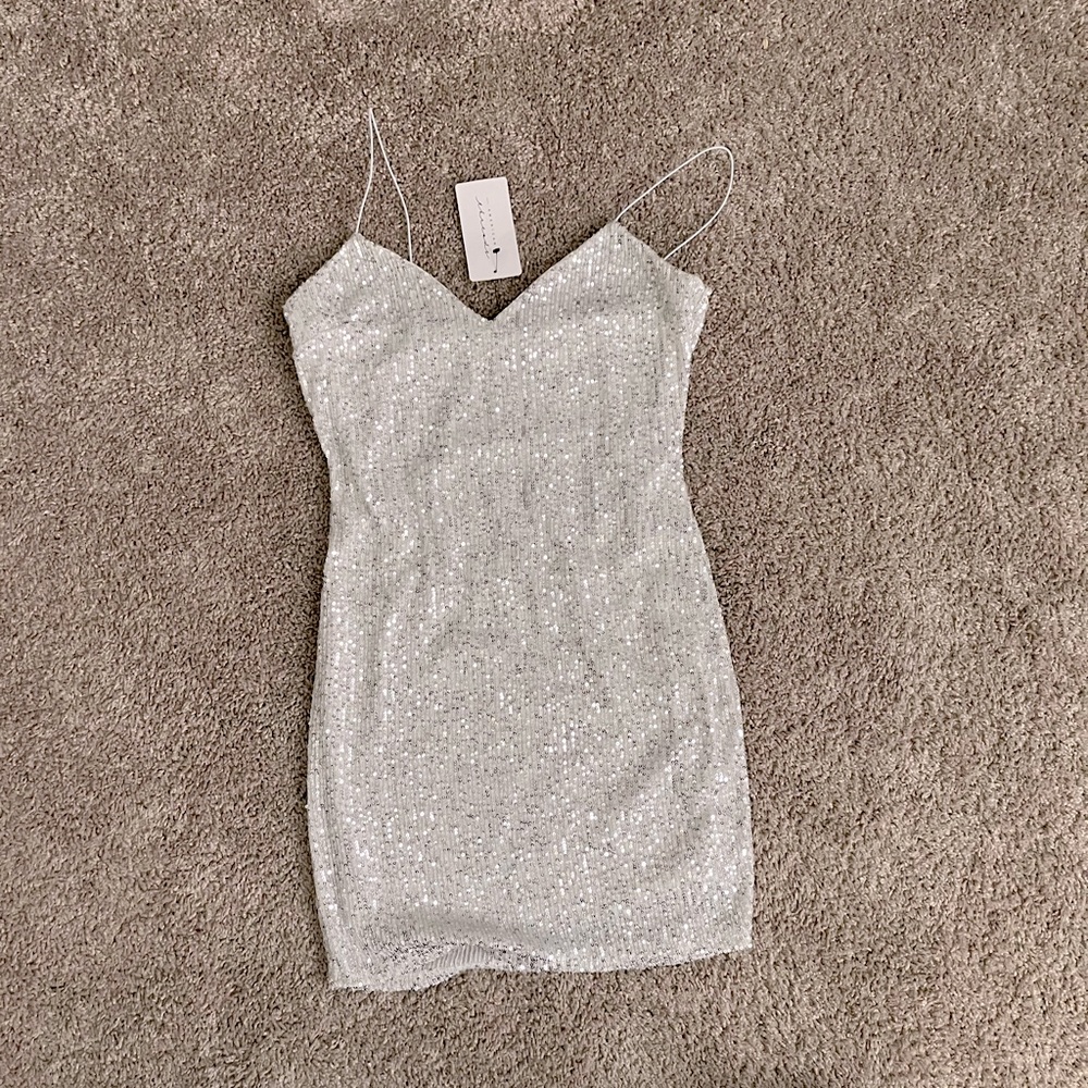 American Threads White & Silver Sequin dress for NYE or Brides NWT
